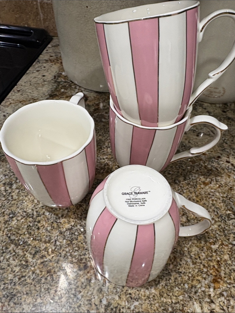 Grace Teaware Pink & White Striped Porcelain Mug